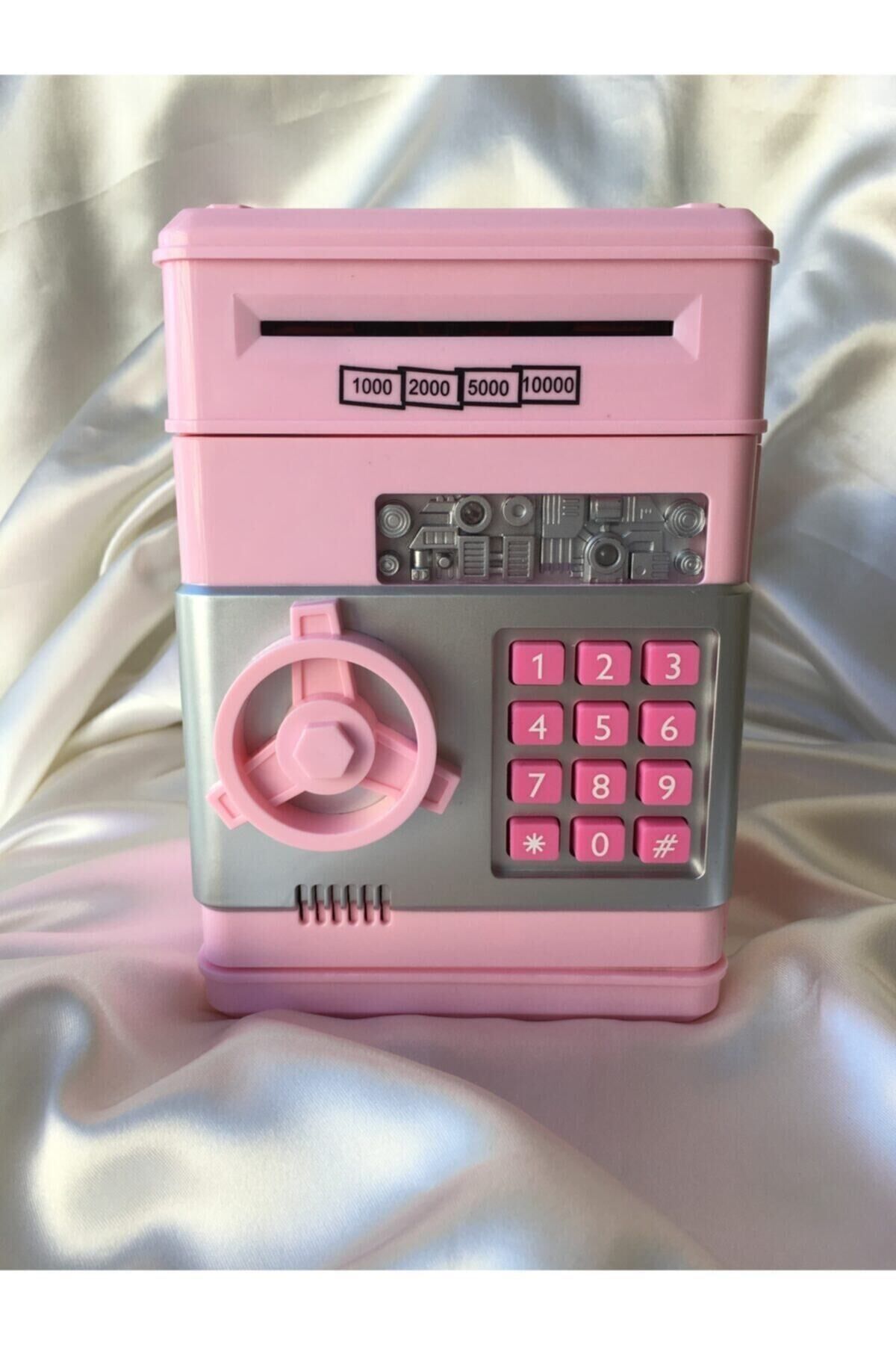 Pembe Renk Atm Şifreli Otomatik Kağıt Para Alan Kasa Kumbara Tek Ebat