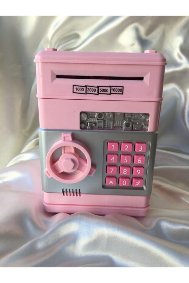 Pembe Renk Atm Şifreli Otomatik Kağıt Para Alan Kasa Kumbara Tek Ebat