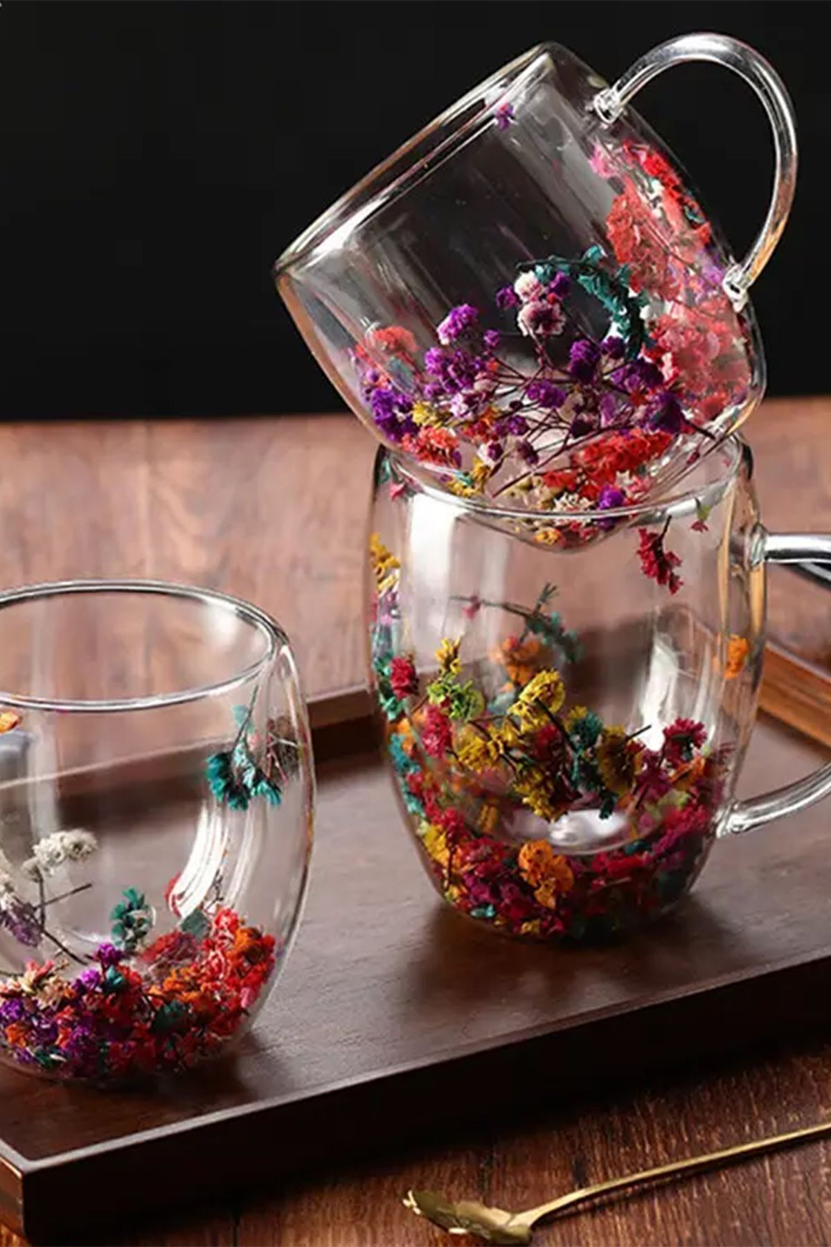 Çift Çıdarlı Çiçekli Cam Bardak 250ml.