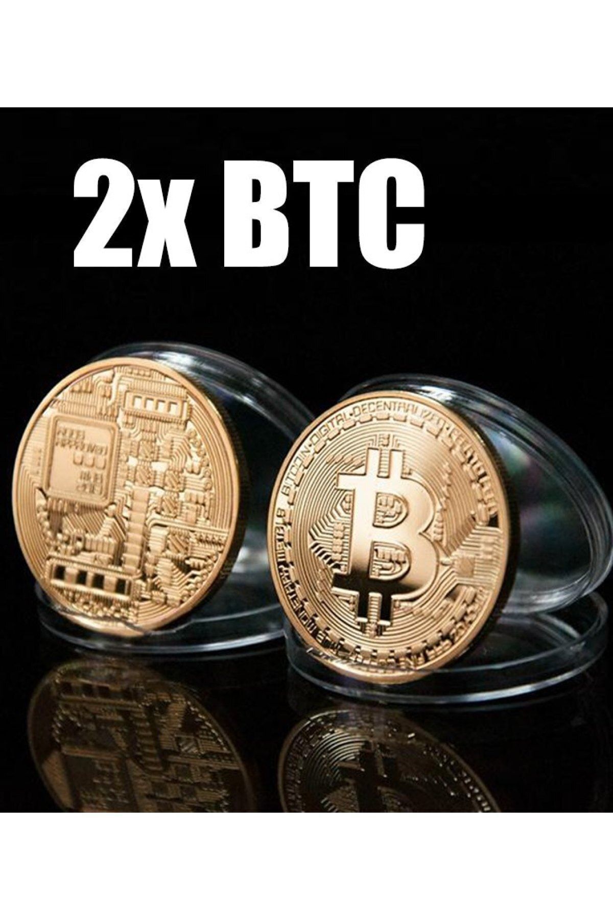 2 adet Bitcoin Madeni Para Altın Rengi Hatıra Koleksiyon Değerli Kutulu (2x) Çok Renkli - Tek Ebat