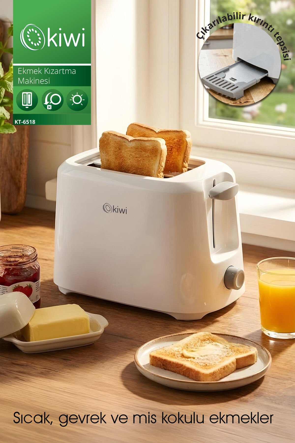 KT-6518 Ekmek Kızartma Makinesi | 700W & Ayarlanabilir Kızartma & Çift Yuva