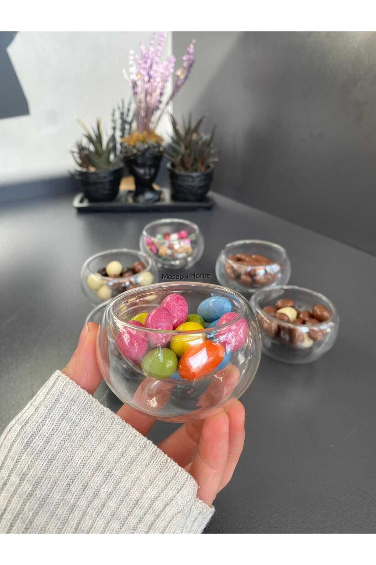6'lı Çift Cidarlı Mini Sosluk, Lokumluk, Drajelik, Kahve Yanı Ikram Tabağı Çerezlik Sunumluk Glrshop