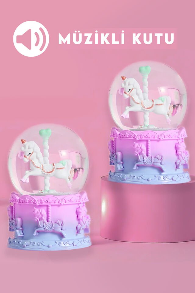 Atlı Karınca Müzik Kutusu ve Unicorn Kar Küresi LED Işıklı Müzikli Hediyelik Dekoratif Set
