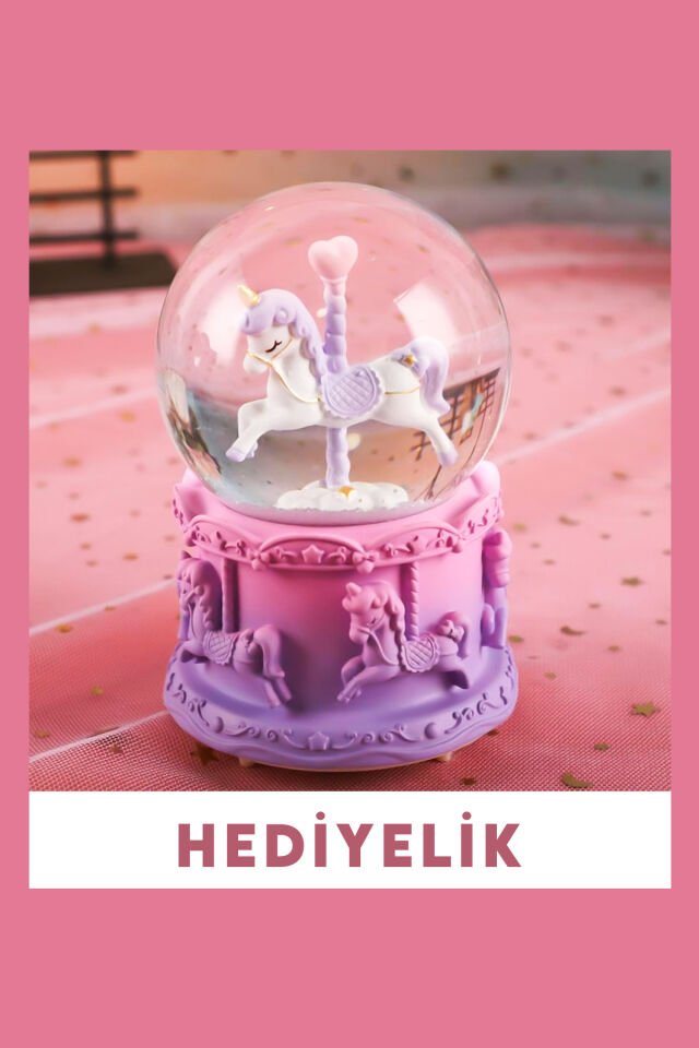 Atlı Karınca Müzik Kutusu ve Unicorn Kar Küresi LED Işıklı Müzikli Hediyelik Dekoratif Set