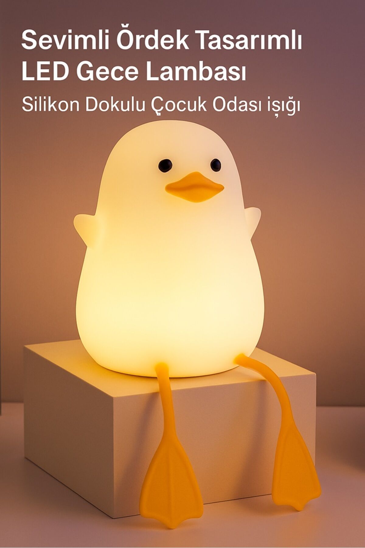 RGB Renk Değiştiren Ördek Gece Lambası – Silikon LED Işıklı, USB Şarjlı, Çocuk Odası için Çok Renkli - Tek Ebat - 8 x 15
