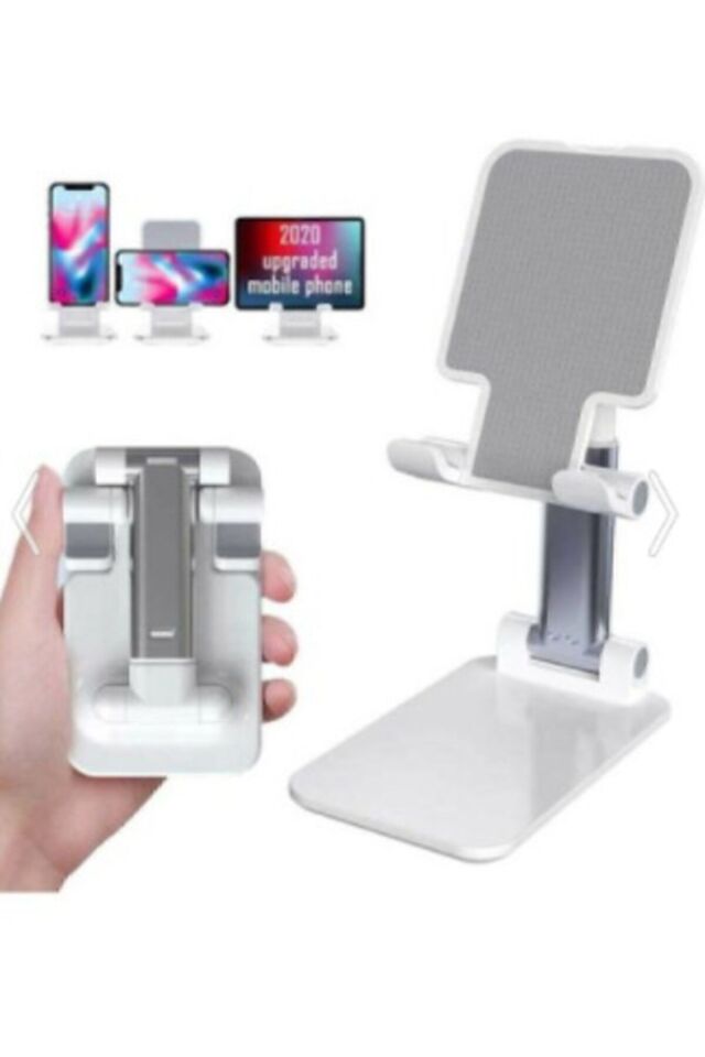 Masa Üstü Telefon / Tablet Standı Kademeli Yükseklik Ayarlı Telefon Tutucu Stand - Beyaz beyaz - Tek Ebat