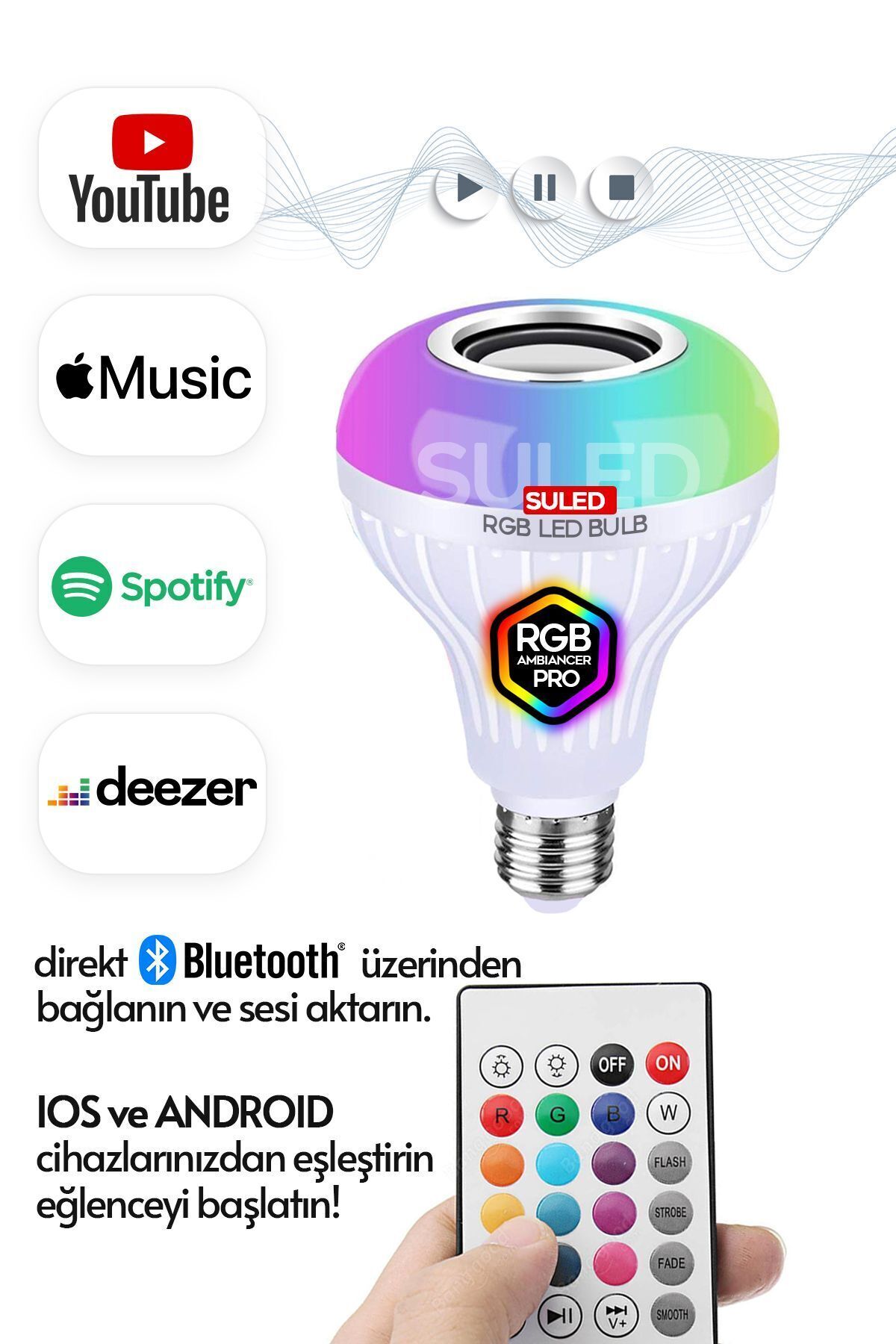 Sl-1015 Bluetooth Hoparlör Ve Lamba Uzaktan Kumandalı Ampül BEYAZ - Tek Ebat