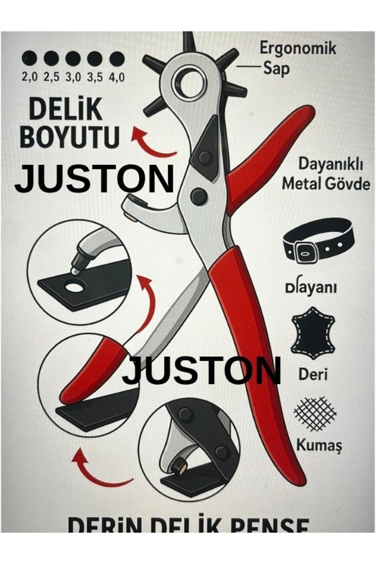 Juston 6 Başlıklı Döner Kemer Delme Pensesi Tek Ebat