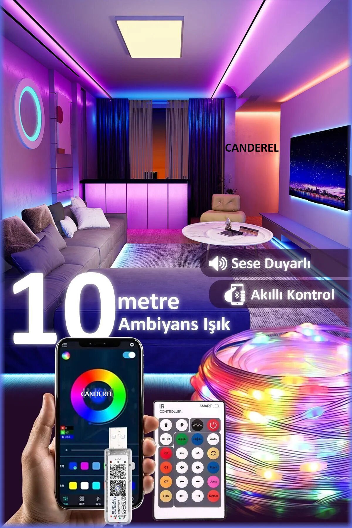Led Animasyonlu Tak Çalıştır Kumandalı Trafolu Rgb Şerit Işık Aydınlatma 5 Metre