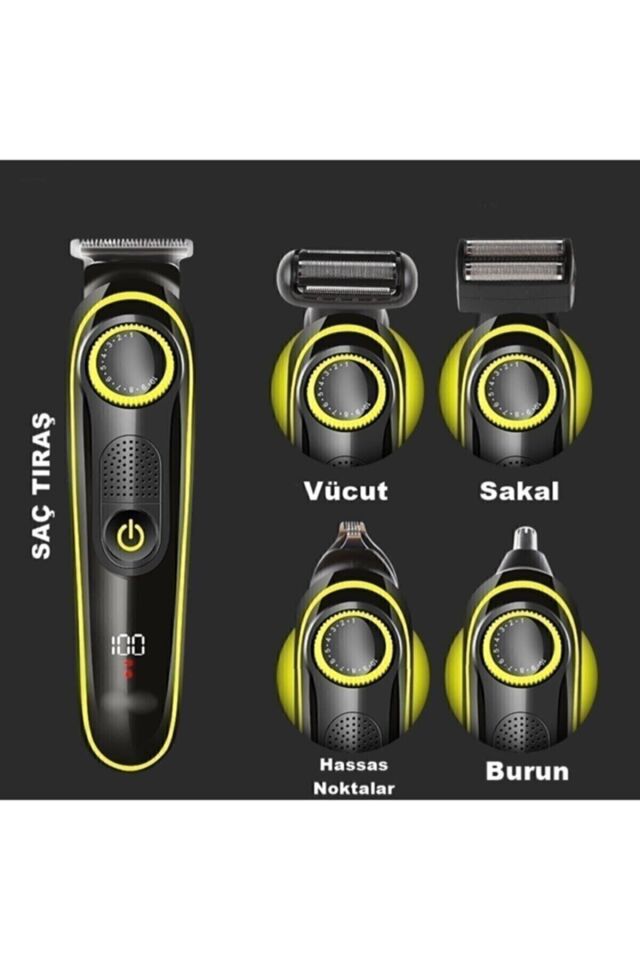 Yeni Nesil 5 Başlı Pro Kuaför Saç Sakal Burun Ense Tıraş Makinesi 5 In 1 Ultimate