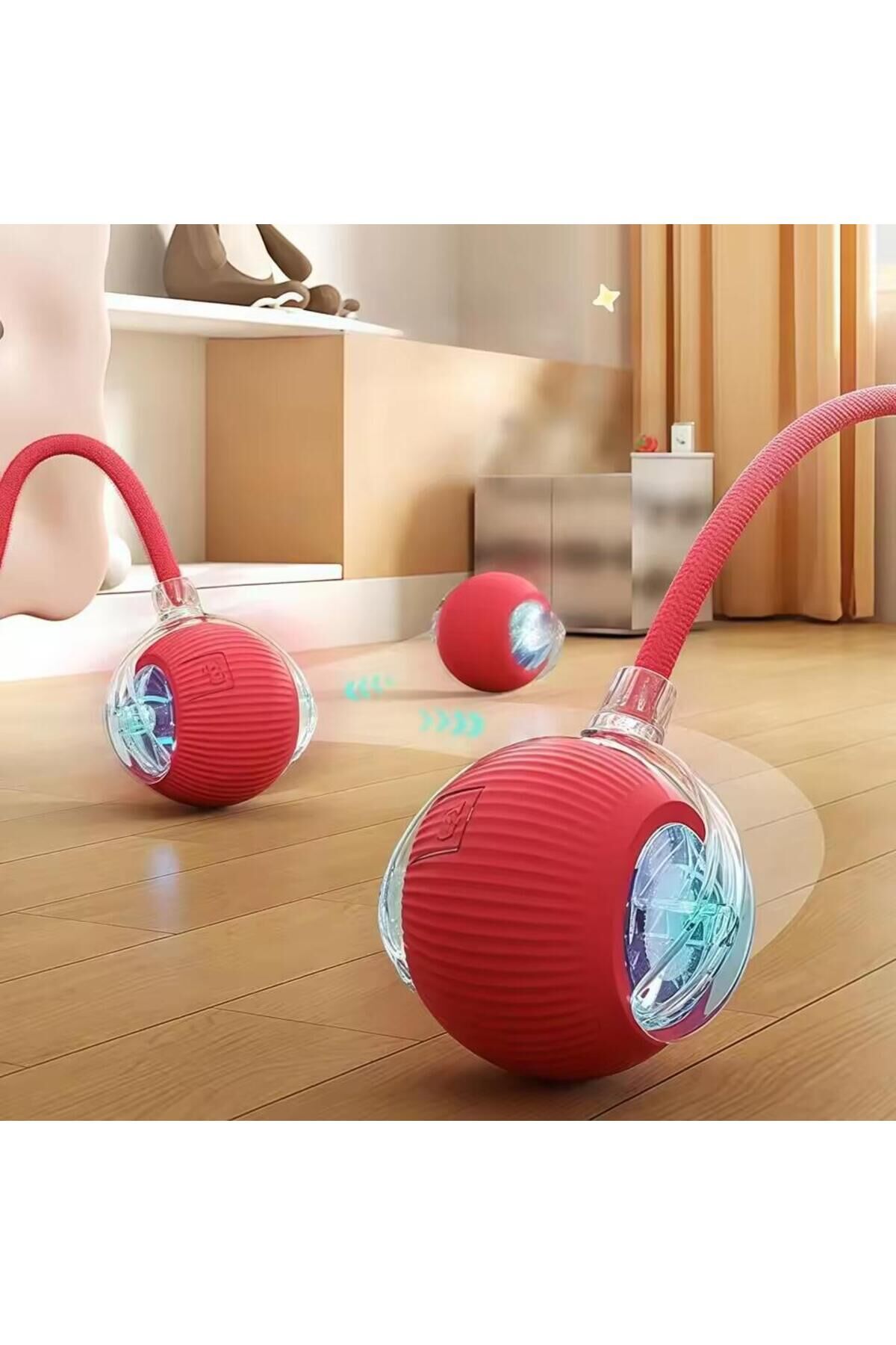 Akıllı Kedi Oyuncağı, USB Şarjlı, LED Işıklı, 3 Modlu, Otomatik Yuvarlanan Top Çok Renkli - Tek Ebat