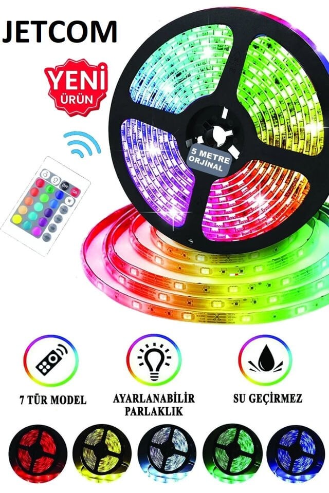 Şerit Led Rgb 5 Metre 24 Tuşlu Kumandalı 20 Renk Iç Mekan Tak Çalıştır