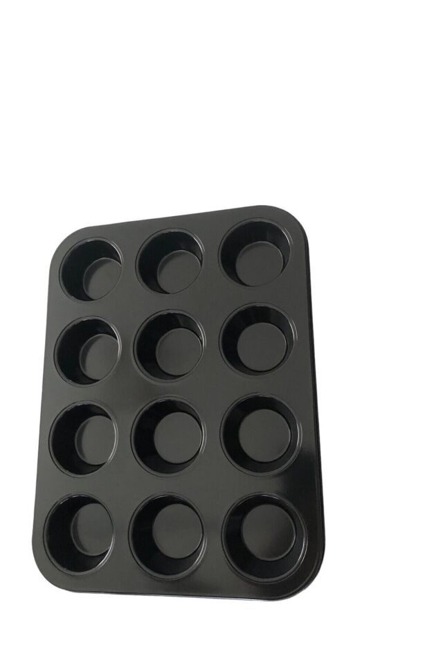Premium Kalite 12'li Muffin Kalıbı, 1. Sınıf Premium Metal Kek Kalıbı Siyah - Tek Ebat