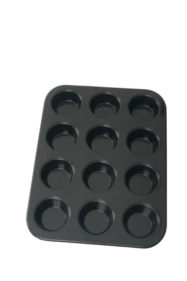 Premium Kalite 12'li Muffin Kalıbı, 1. Sınıf Premium Metal Kek Kalıbı Siyah - Tek Ebat