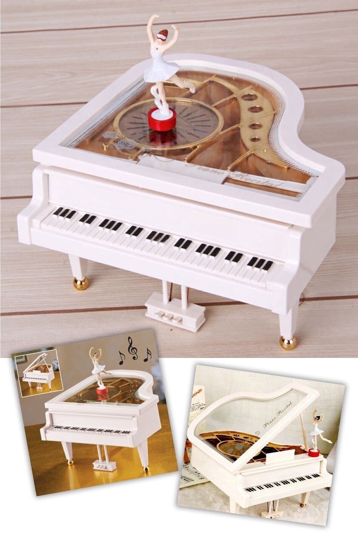Beyaz Balerinli Mini Piyano Şeklinde Müzik Kutusu