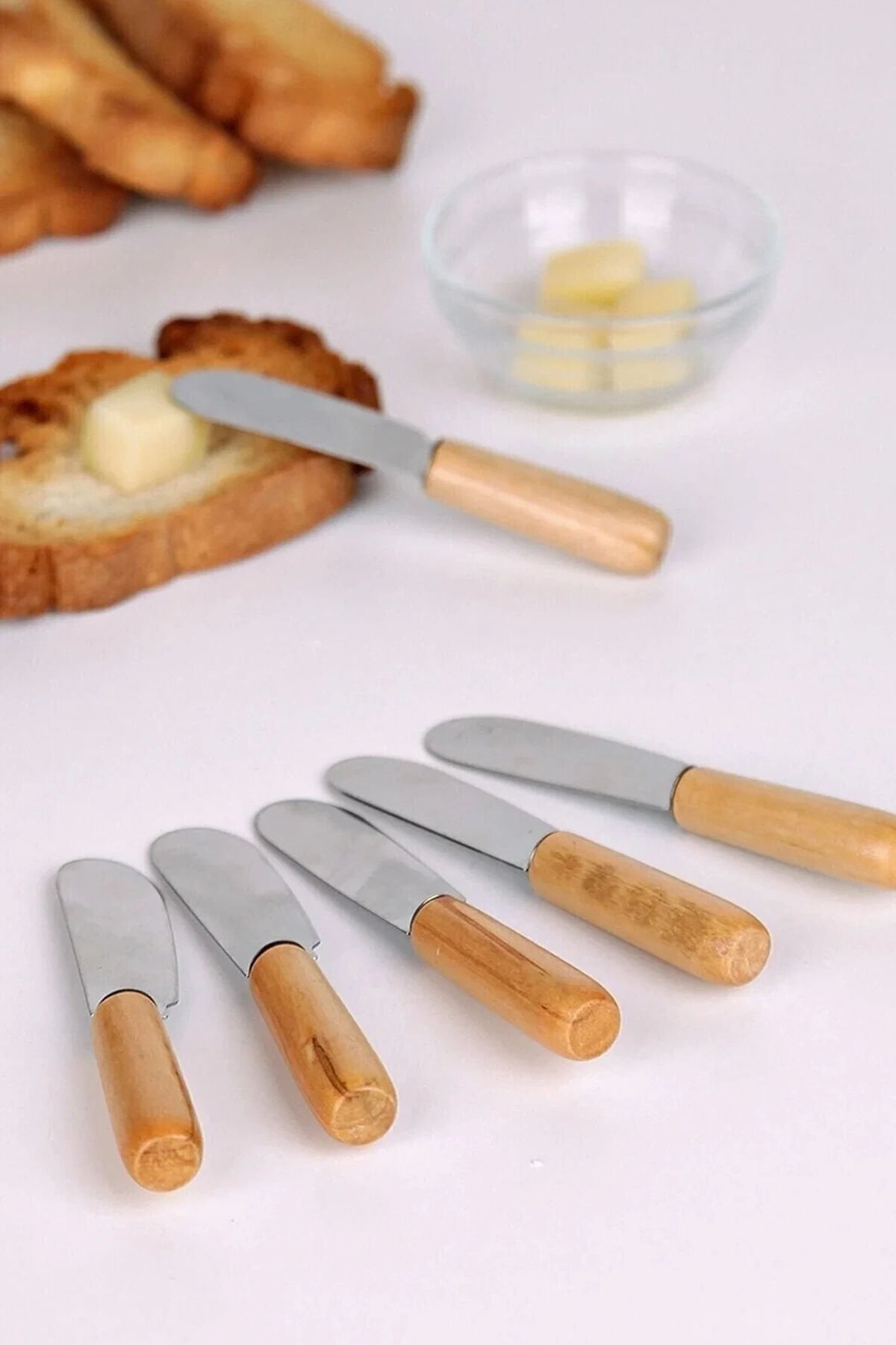 6 Parça Bambu Saplı Tereyağı Sarelle Kaymak Bıçağı Tek Ebat