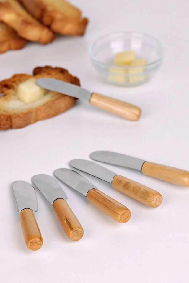 6 Parça Bambu Saplı Tereyağı Sarelle Kaymak Bıçağı Tek Ebat