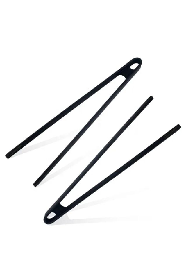 Silikon Kızartma Maşası Siyah 29 Cm - Izgara Maşası Isıya Dayanıklı Büyük Komple Silikon Maşa Siyah