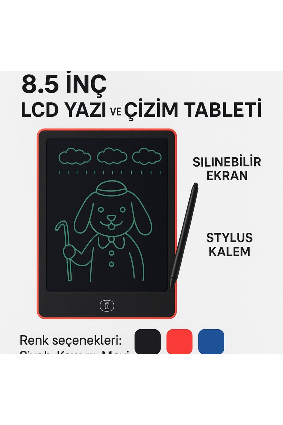 2 Adet 8.5 İnç LCD Yazı ve Çizim Tableti Seti – Silinebilir Ekran + Stylus Kalemli | Renk Seçenekli Çok Renkli - Tek Ebat