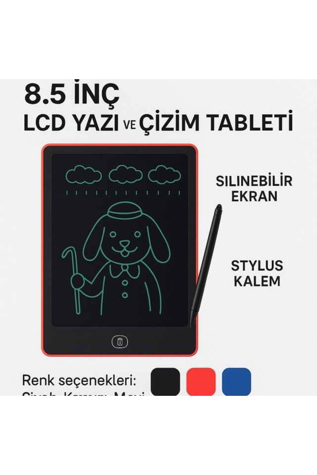 2 Adet 8.5 İnç LCD Yazı ve Çizim Tableti Seti – Silinebilir Ekran + Stylus Kalemli | Renk Seçenekli Çok Renkli - Tek Ebat