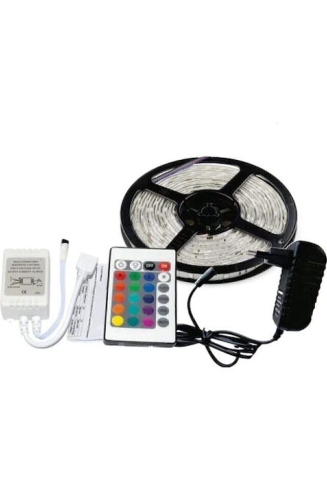 Rgb Şerit 5 M 16 Renkli Kumandalı Adaptörlü Çift Taraflı Bant Tak Çalıştır Led