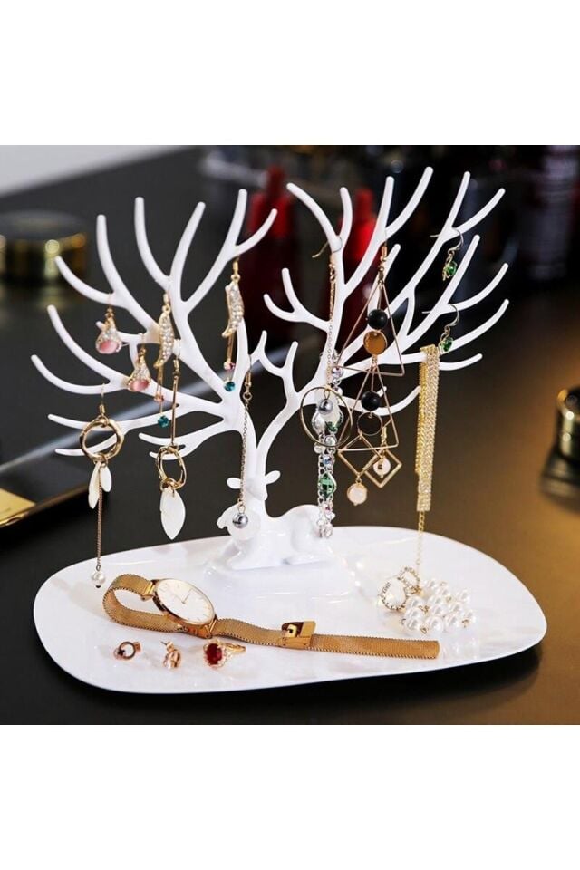 Geyik Tasarımlı Takı Standı Yüzük Küpe Kolye Askılığı Mücevher Organizer Askı