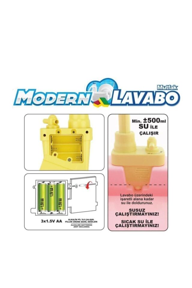 Modern Çeşmeli Lavabo Seti Mavi Pilli Mutfak Oyuncak Seti