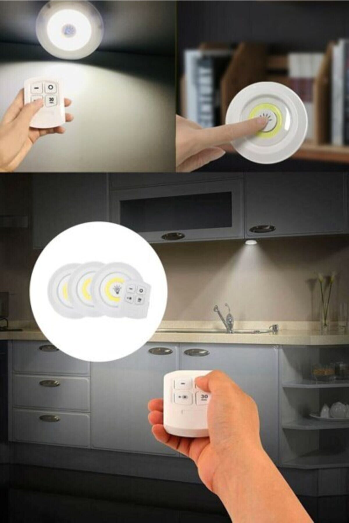 Uzaktan Kumandalı Yapışkanlı 3'lü Led Spot Lamba beyaz - Tek Ebat
