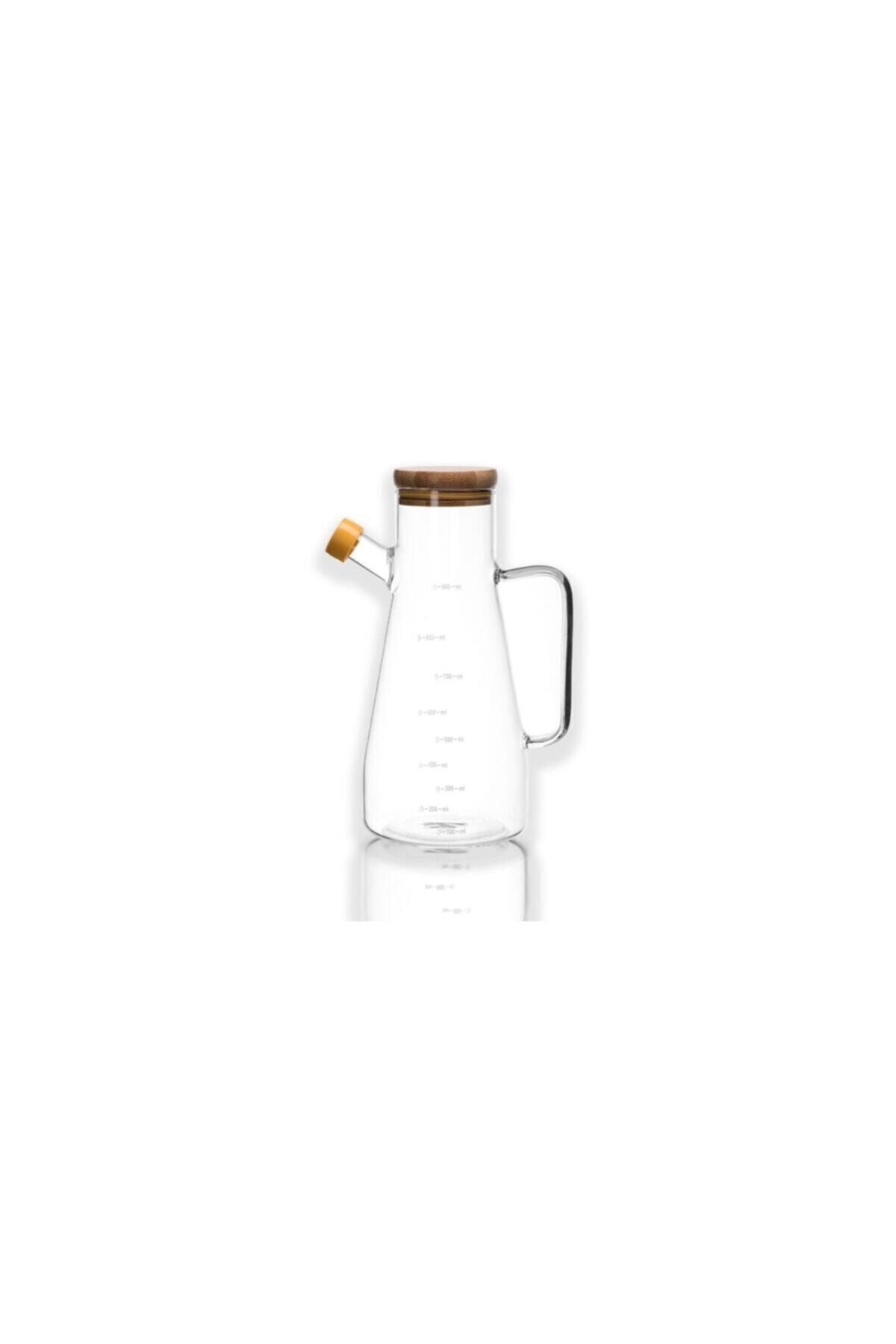 Bambu Kapaklı Cam Yağlık Sirkelik Yağdanlık Sosluk 900ml No Color 121 - Tek Ebat