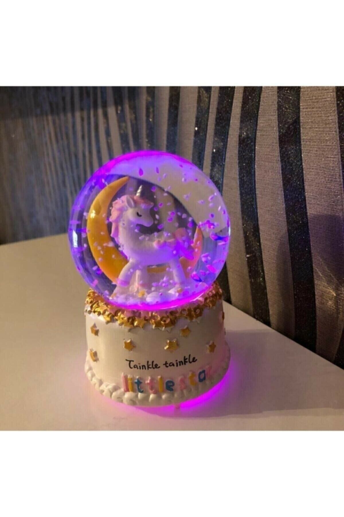 Orta Boy Unicorn Temalı Ay Modelli Müzikli Ve Işıklı Kar Küresi Unicorn