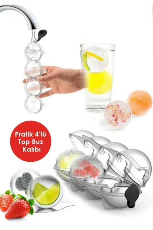 1 Adet Pratik 4'lü Top Buz Kalıbı Sihirli 4'lü Küre Buz Kalıbı Sihirli Buz Kalıbı Tek Ebat - 20 x 10