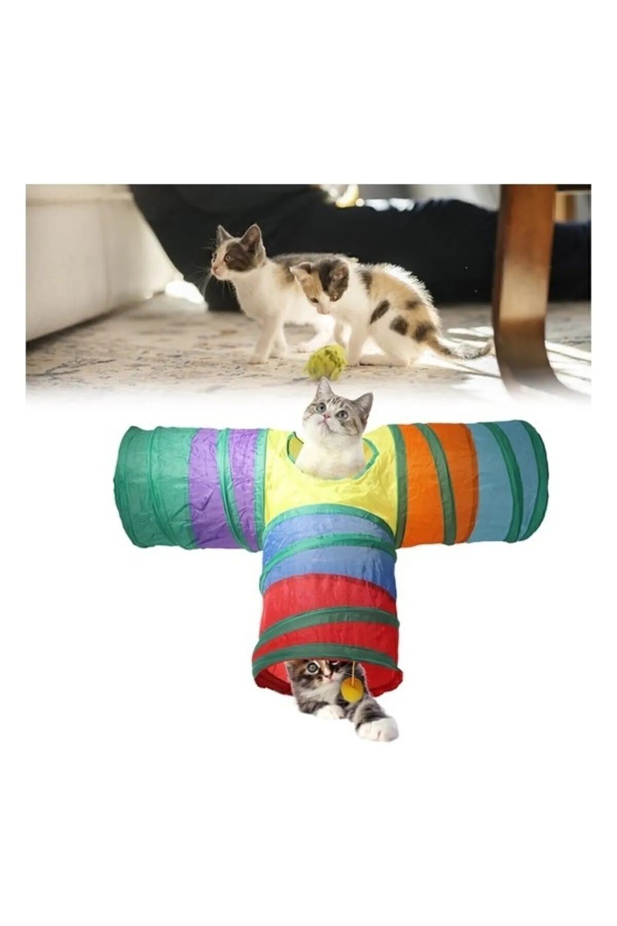 T Şeklinde Kedi Tüneli Katlanır Gökkuşağı T Şeklinde Kedi Köpek Oyun Tüneli Evcil Hayvan Oyun Tüneli