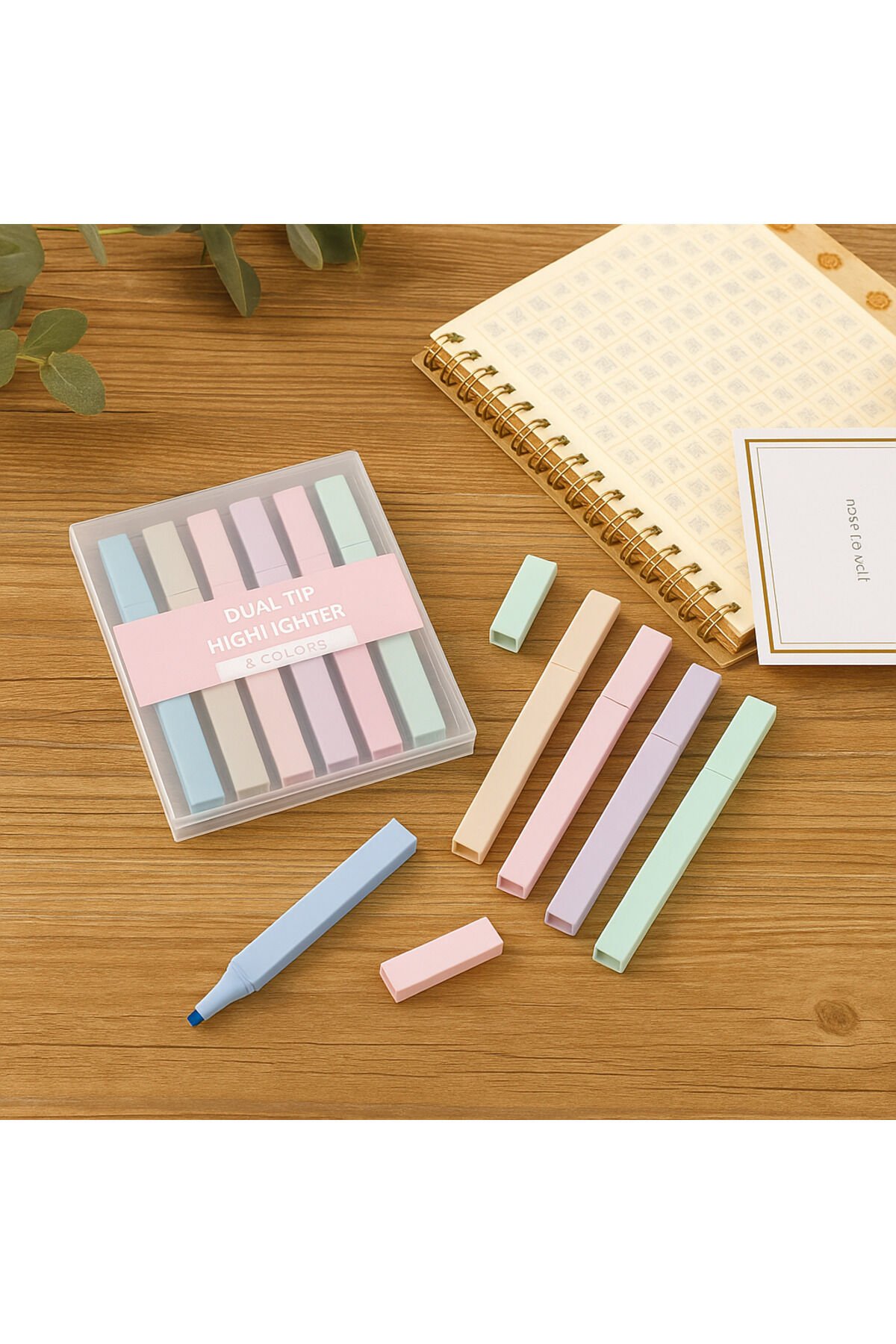 Pastel Renkli Çift Uçlu Fosforlu Kalem Seti 6'lı Yumuşak Ton Bullet Journal ve Not Tutma İçin Uygun Çok Renkli - Tek Ebat