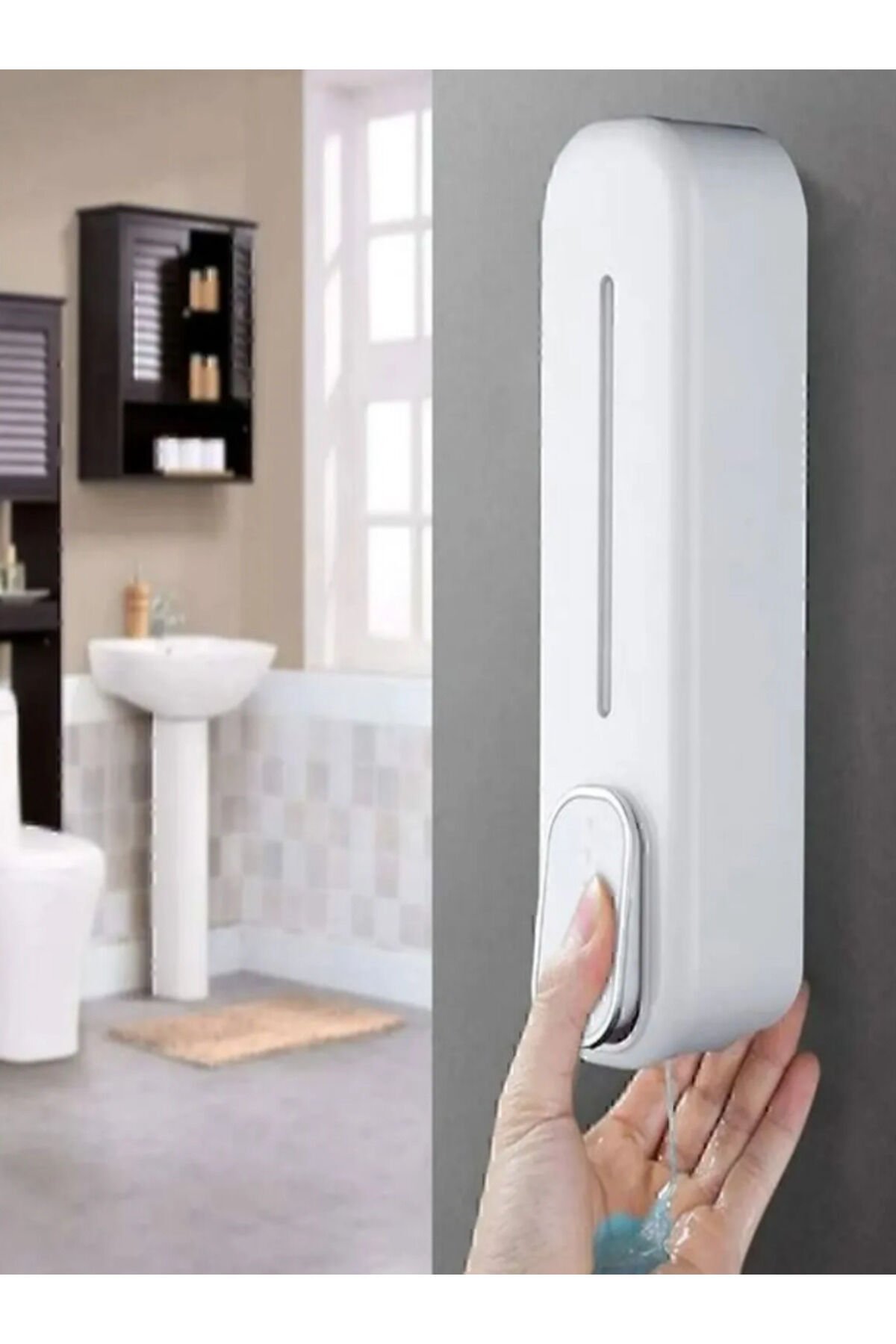 300ml Sıvı Sabunluk Duvara Monte Manuel Sabunluk Banyo Şampuan Duş Dispenseri BEYAZ Beyaz - Tek Ebat