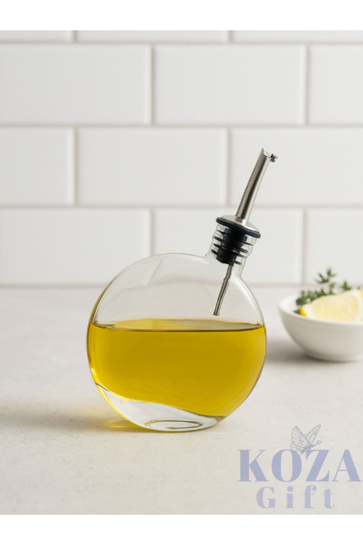 Yuvarlak Cam Yağdanlık– Şık Tasarım 500ml – Sızdırmaz Kapaklı Yağlık & Sirkelik Beyaz - Tek Ebat