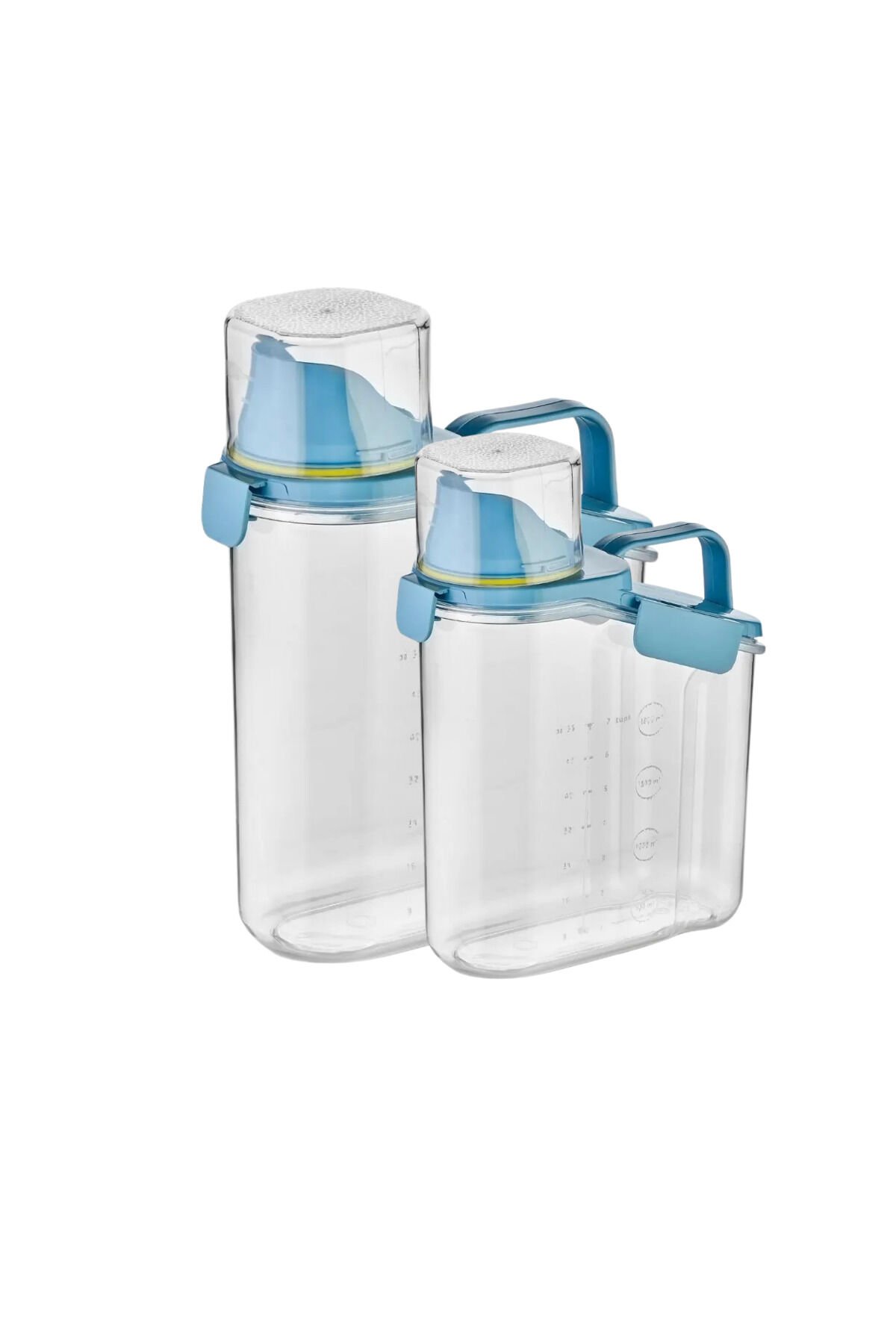 2 li 1.8 ve 1.1 ml Hazneli Çok Amaçlı Sızdırmaz  Mama - Deterjanlık - Bakliyat Pirinç Saklama Kabı Mavi - Tek Ebat