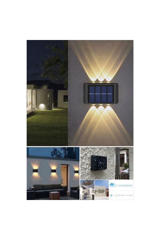 2 Adet - Modern Solar Çift Taraflı Aplik Güneş Enerjili Duvar Aydınlatma Lambası (GÜN IŞIĞI)