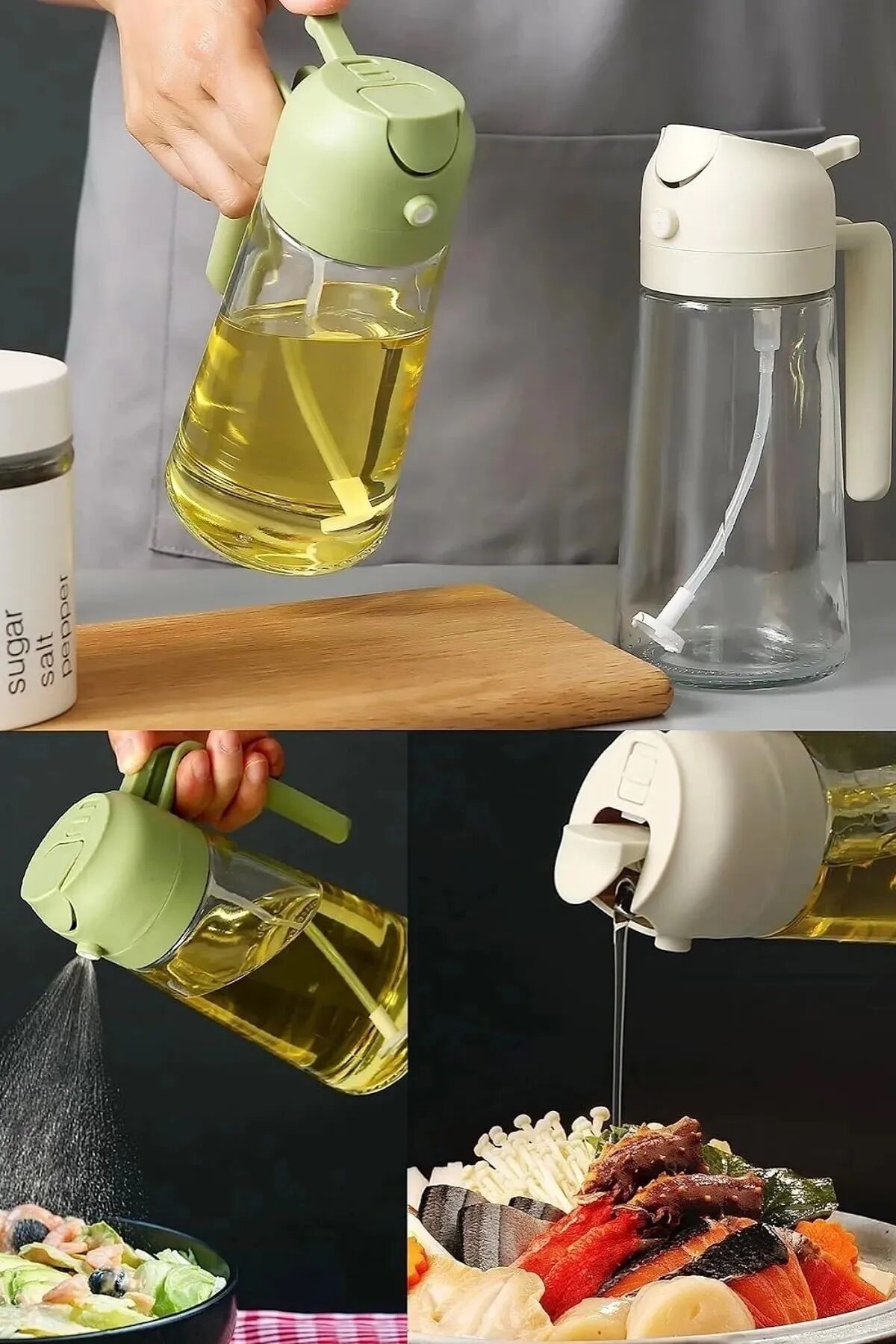Püskürtmeli Sprey Yağdanlık Cam Şişe 550ml Airfryer Sprey Yağlık Sirkelik Şeffaf - Tek Ebat