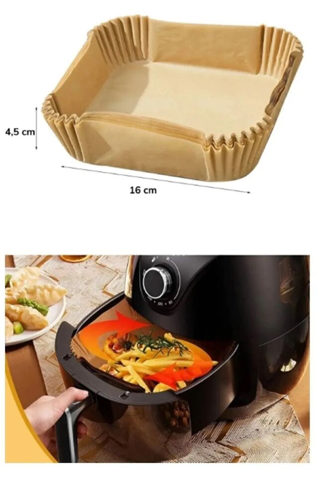 Büyük Boy Fritöz Pişirme Kağıdı Air Fryer Xl-xxl Uygun Kare Tabak Model 50 Adet koza gift