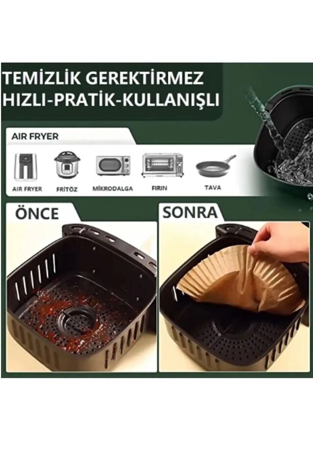 Büyük Boy Fritöz Pişirme Kağıdı Air Fryer Xl-xxl Uygun Kare Tabak Model 50 Adet koza gift