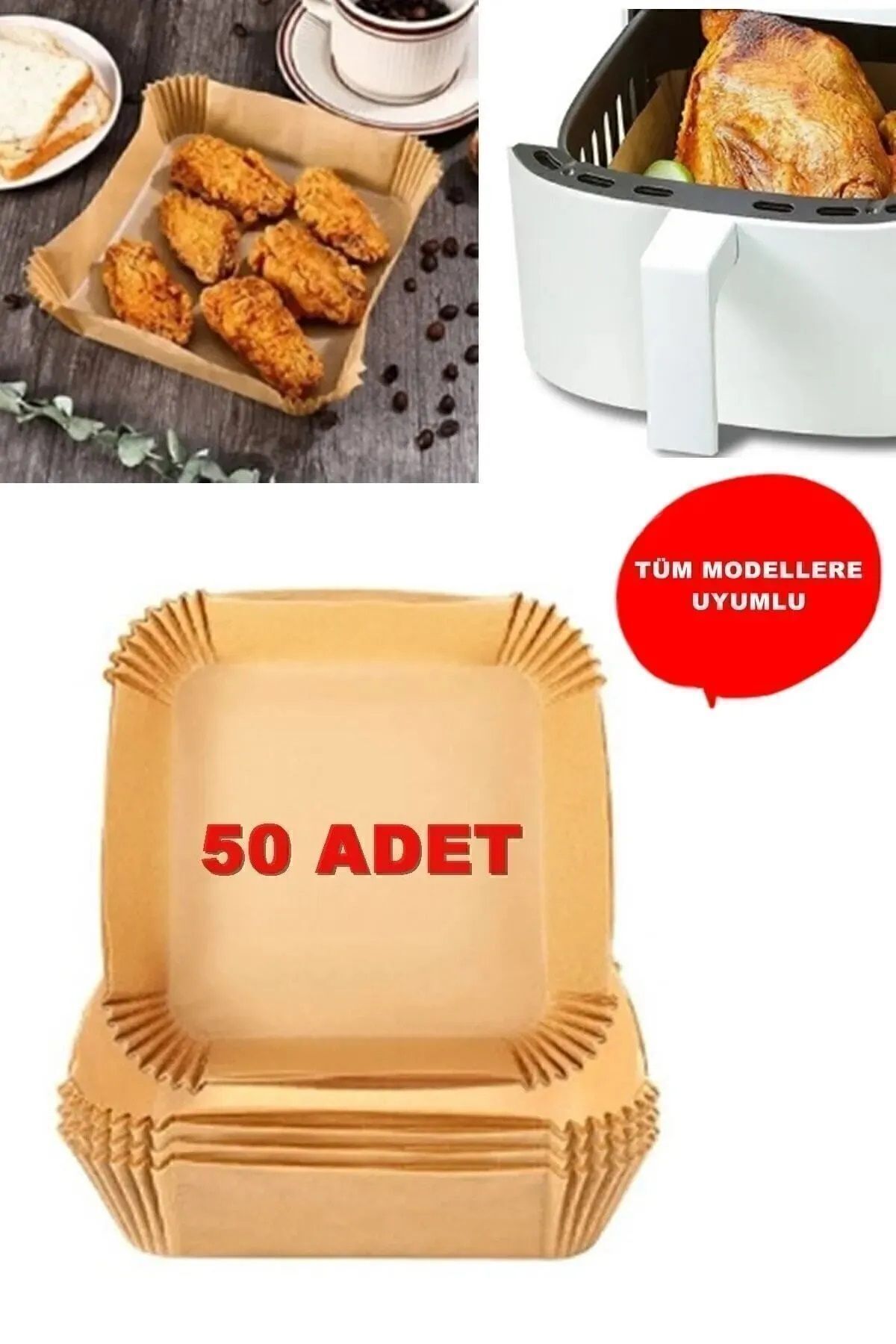 Büyük Boy Fritöz Pişirme Kağıdı Air Fryer Xl-xxl Uygun Kare Tabak Model 50 Adet koza gift
