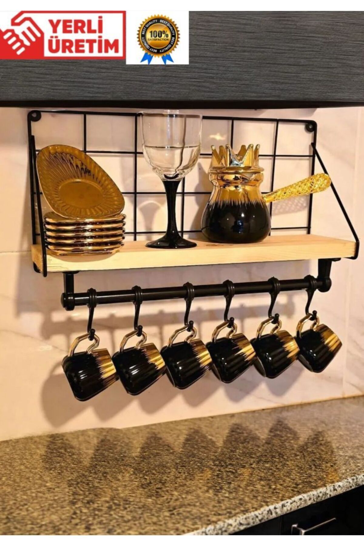 Duvar Rafı Metal Duvar Rafı Modern Askı Ve Kanca Köşelik Siyah - Tek Ebat