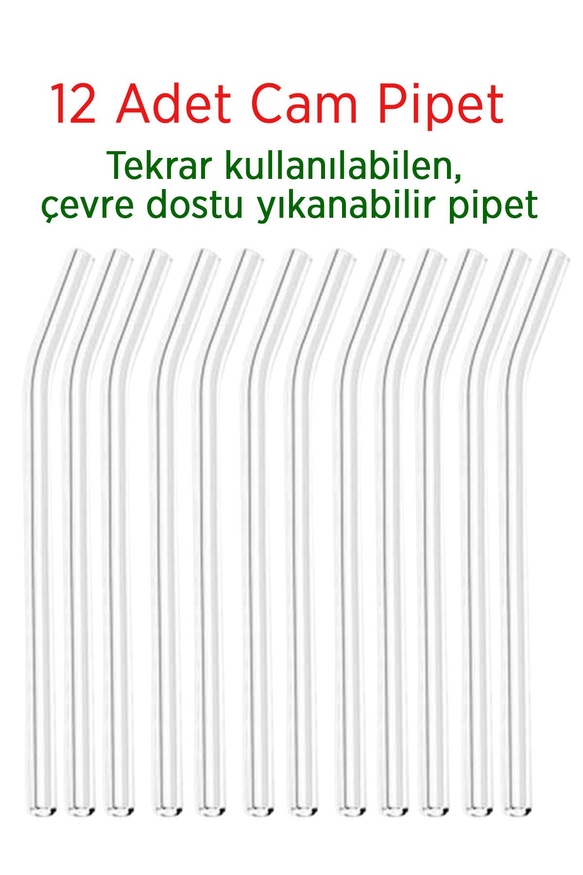 Şeffaf Cam Pipet 12'li Cam Eğimli Pipet (Isıya Dayanıklı) Şeffaf - Tek Ebat