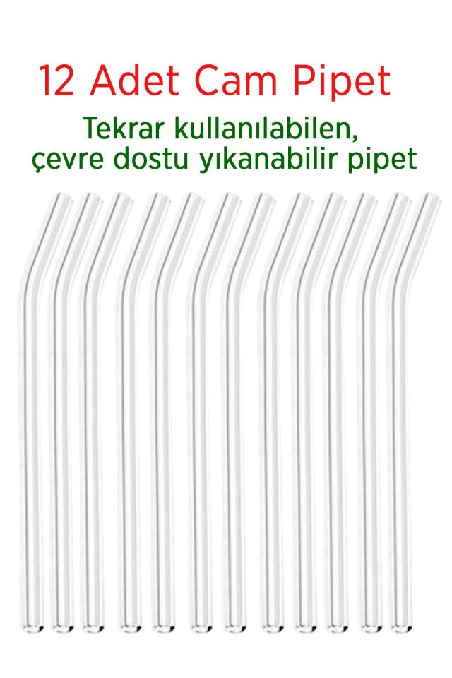Şeffaf Cam Pipet 12'li Cam Eğimli Pipet (Isıya Dayanıklı) Şeffaf - Tek Ebat