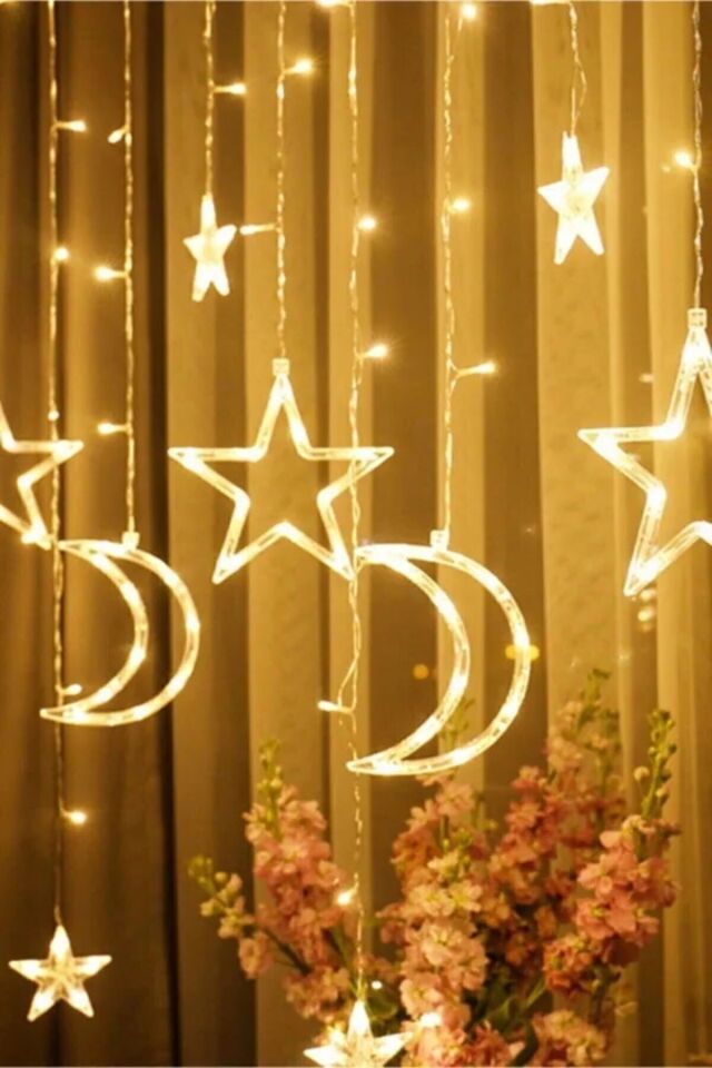 Dekoratif Süsleme Işığı Ay Yıldızlı Tel Led Perde Süsleme Işığı 3 Metre Yılbaşı Doğum Günü Işık