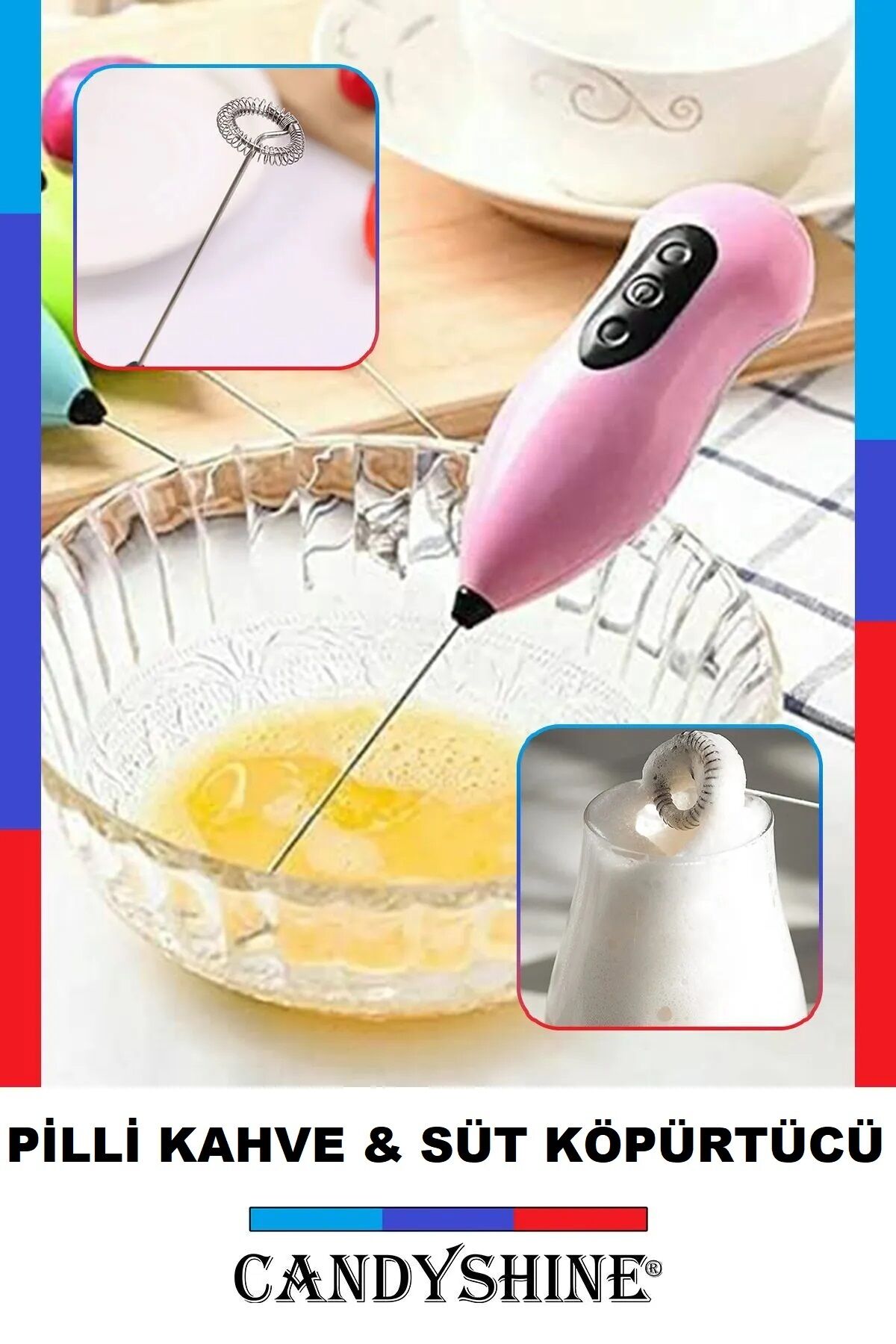 Mini Karıştırıcı Süt Köpürtücü El Mikseri Pilli Çırpıcı Blender Mavi - Tek Ebat