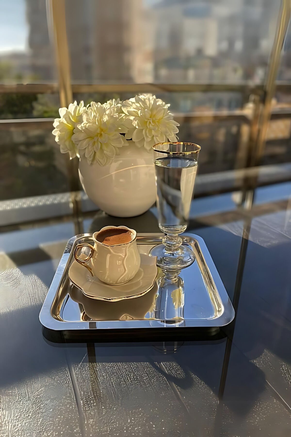 Paslanmaz Çelik Kare 6 Lı Aksesuarsız Çay Kahve Sunum Tepsisi Gümüş - Tek Ebat - 21 x 21