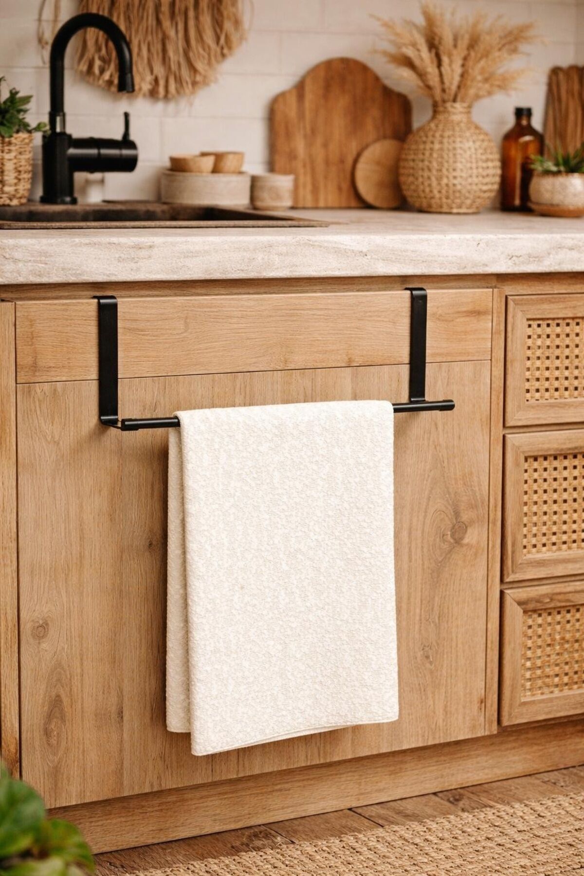 Havluluk Peçetelik Askısı Dolap Kapak Üstü Banyo Mutfak Düzenleyici Kağıt Rulo Havlu Askılığı Siyah