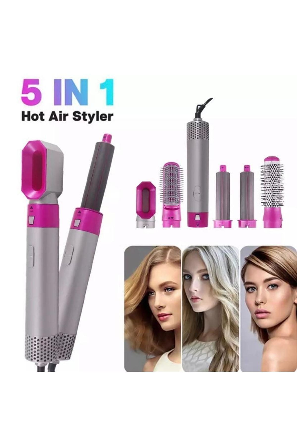 5'ın 1 Hot Aır Styler Orijinal Ürün Pro Hava Üflemeli Saç Şekillendirici Gümüş Gri - Tek Ebat