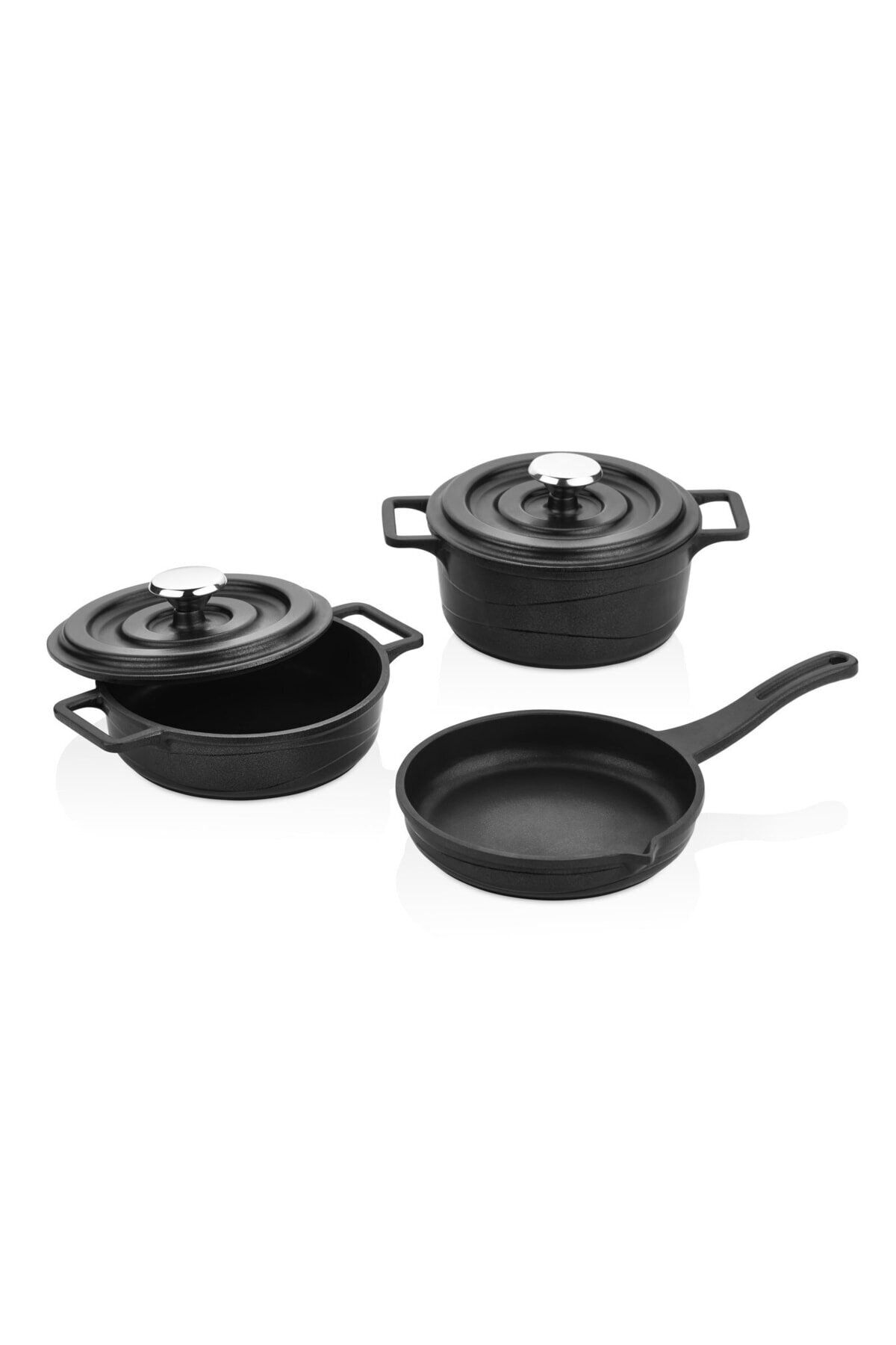 3 Lü Mini Mama Sos Tava Tencere Seti 14 Cm Siyah